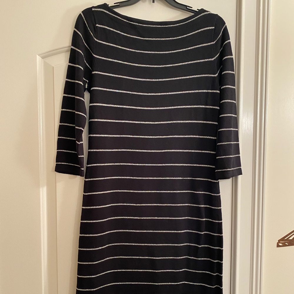 Ralph Lauren sweater dress M black w silver stripes
